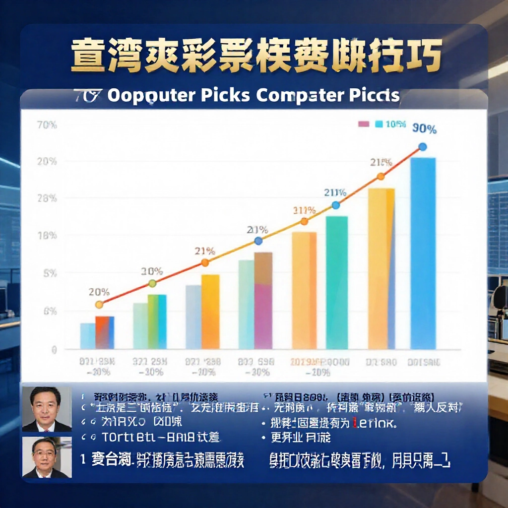 藍金色調的長條圖,顯示台彩頭獎70%來自電腦選號,疊加得主故事的專業數據視覺化