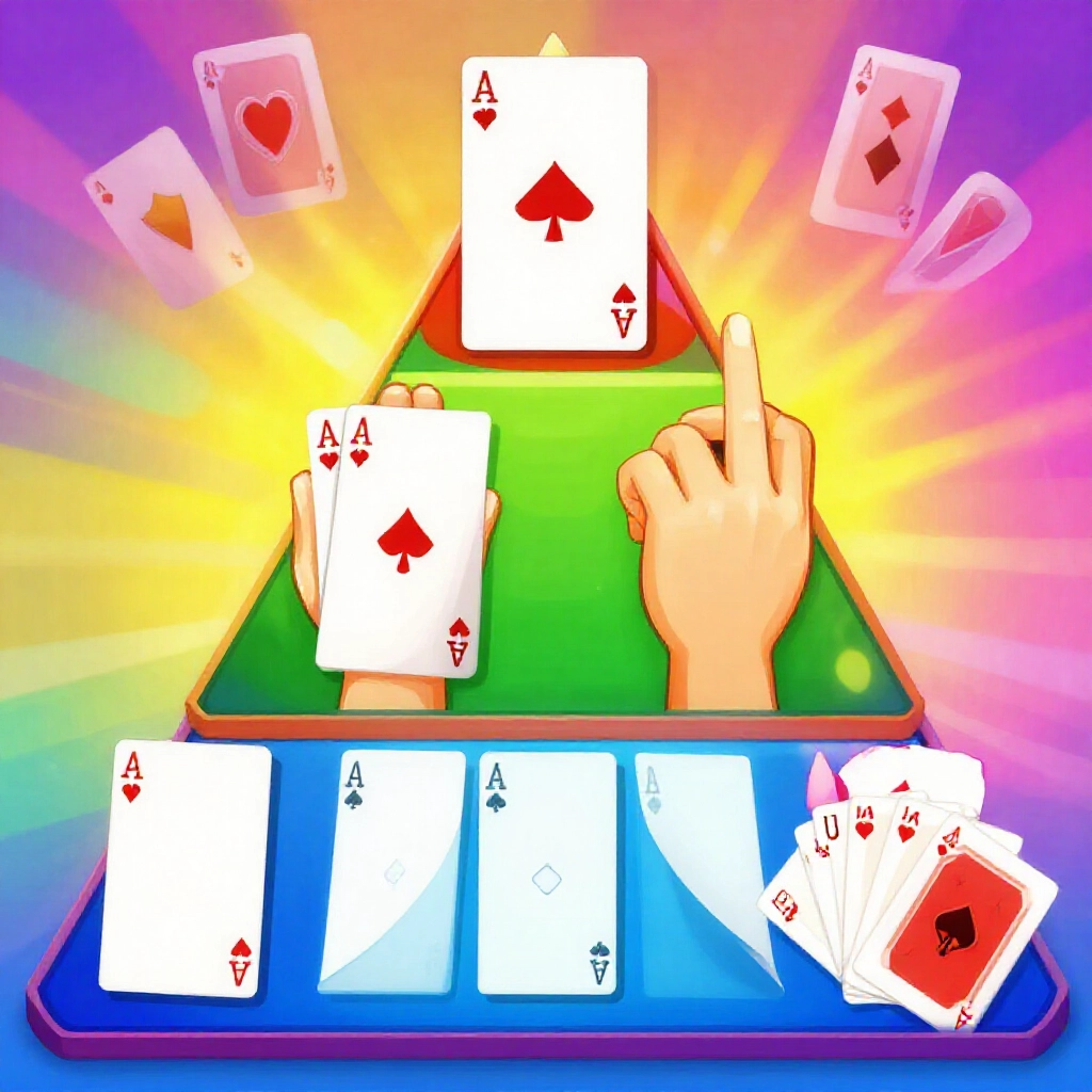 colorful infographic showing big two hand types pyramid straight flush on top four of a kind next full house flush straight below with example cards floating vibrantly