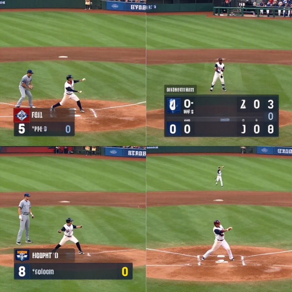 Split screen comparison chart overlay on baseball field showing full game vs single inning highlights runners on bases score tied at zero zero tension building in dugout