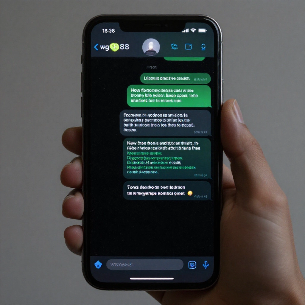 smartphone displaying line chat scam message promising new lisboa free credits with random domain url like wg1888 on dark interface evoking caution and fraud alert