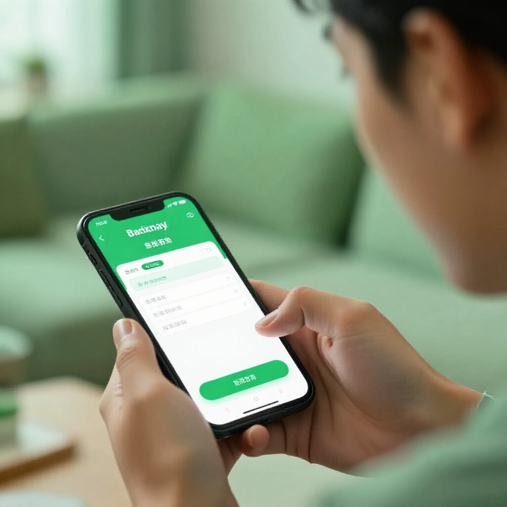 person using mobile banking app on phone entering bank code and account number for lottery deposit casual living room bright screen illumination excited focused expression green tones dominant