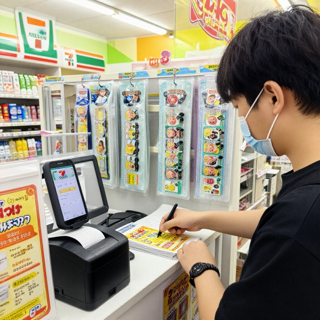 台灣玩家在7-11掃描包你發iBon代碼儲值,超商燈光下顯示收銀機與手機App