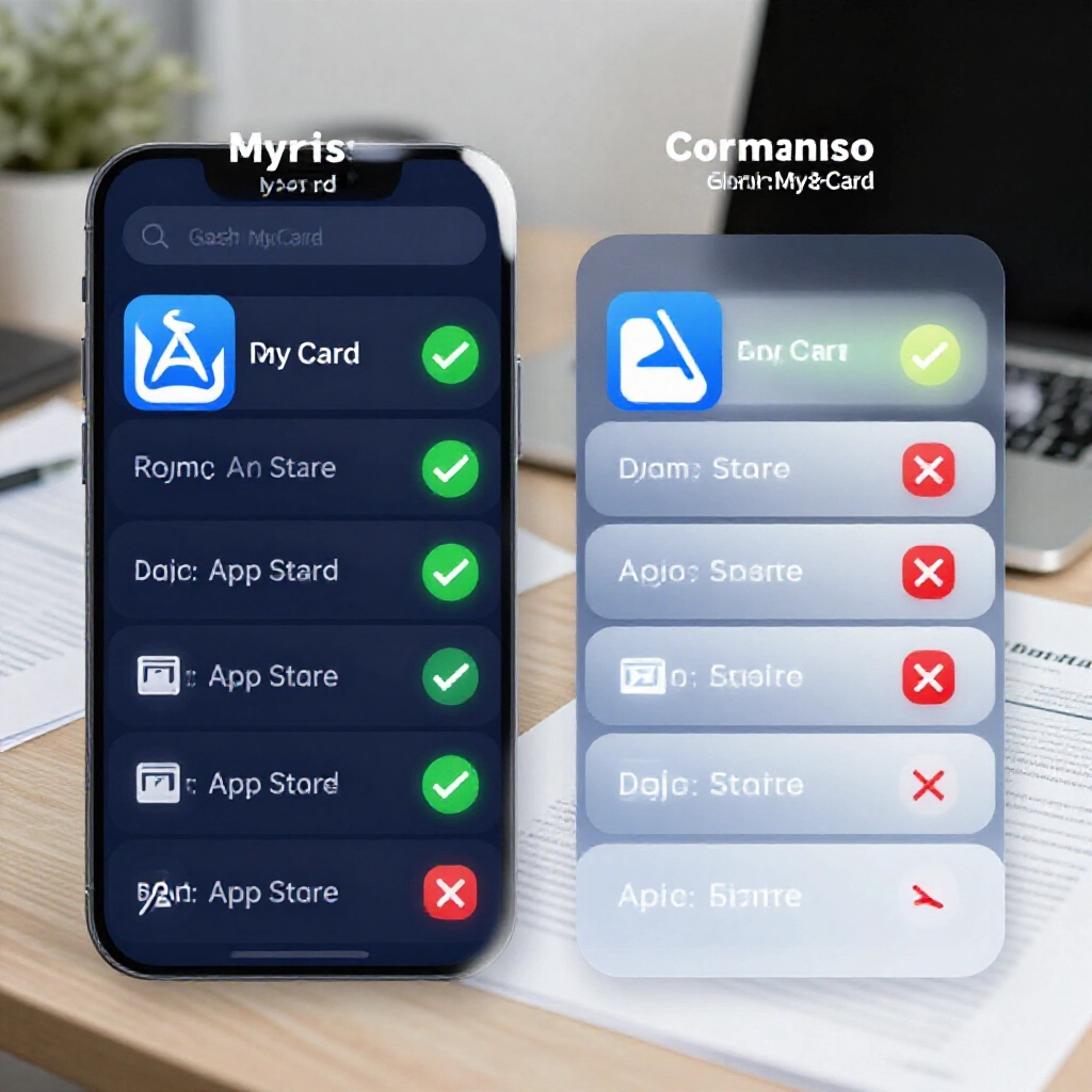 Gash、MyCard跟App Store圖示的比較圖，顯示不同退款成功率，綠勾高機率紅叉低，辦公室旁有法律文件