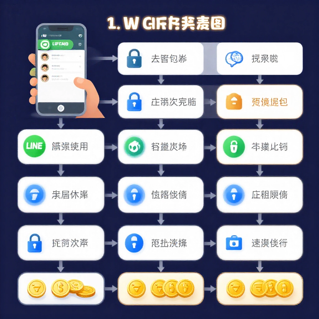 遊戲內贈禮流程圖,從玩家透過 LINE 送幣給幣商,到分批轉帳收款的安全步驟