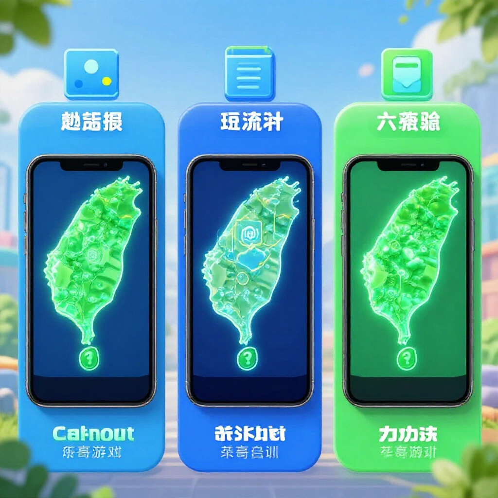 手機遊戲換現金三類管道資訊圖表,包含勞力、交易與博弈圖示,台灣地圖螢光裝飾,專業藍綠色調